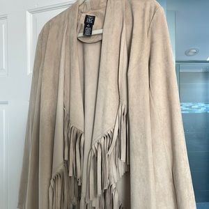 INC suede, cream coat with fringe in size XL